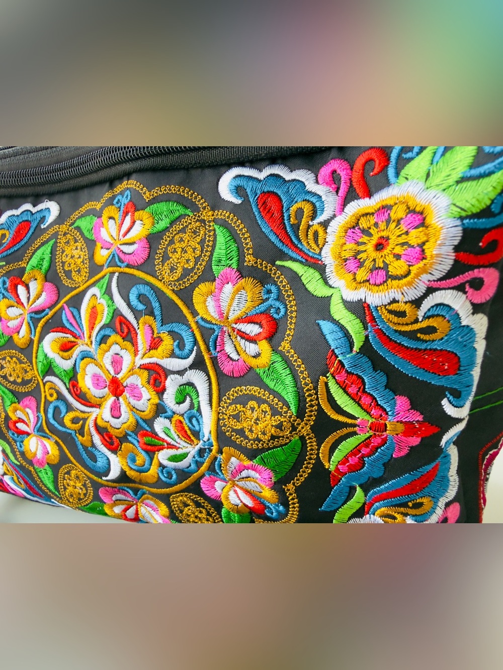 Brand New, Never Used, Multi-Color, Embroidered 3 Compartment Crossbody Bag - Picture 3 of 8